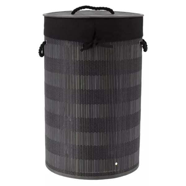 Panier � linge rond et pliable (H55 cm) Bambou Noir et gris