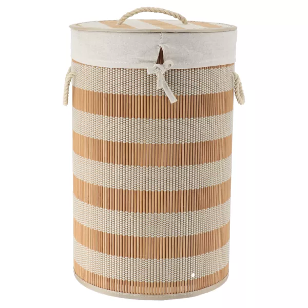 Wäschekorb rund und faltbar (H55 cm) Bambus Naturfarben und beige ...