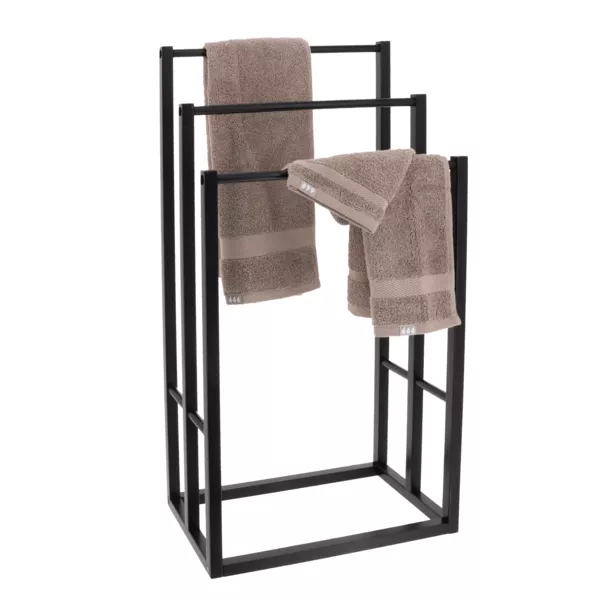 Porte serviette en bambou 3 niveaux (H82 cm) Japandi Noir