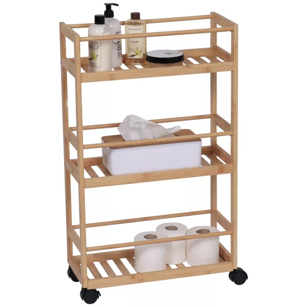 Desserte � roulettes 3 niveaux bambou (H75 cm) Harmonie Naturel