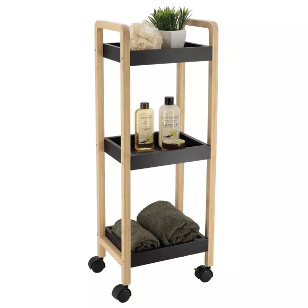 Desserte � roulettes 3 niveaux (H79 cm) Bambou Noir