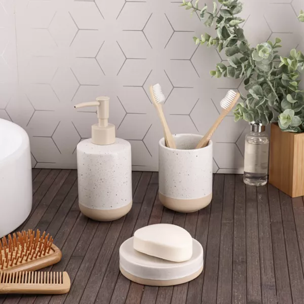 Set de accesorios para ba�o de gres moteado Pietra Beige