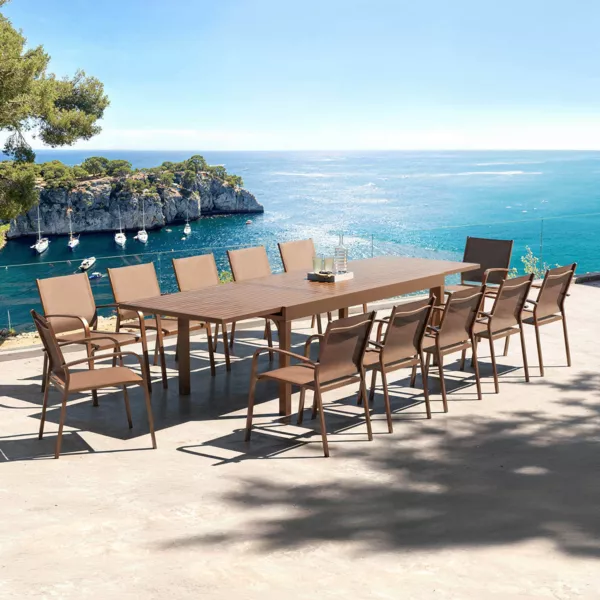 Table de jardin extensible aluminium 12 places (200/320 x 100 cm) Murano Bronze