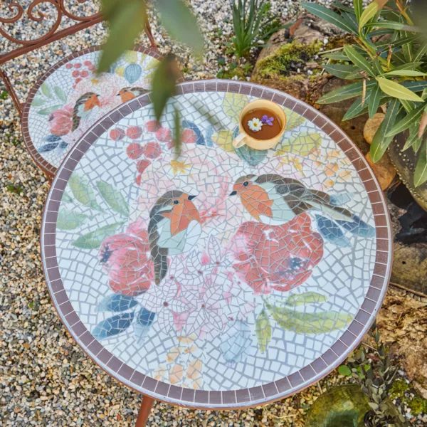 Ronde bistrotafel in moza�ek Aberdeen Bruin