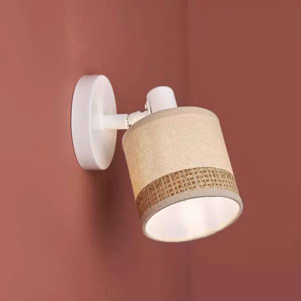 Verstelbare metalen en rieten wandlamp (10 x 17,5 cm) Bohemia Beige