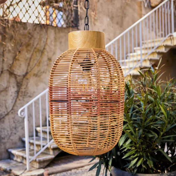Suspension de jardin solaire r�sine tress�e LED (D27 cm) Toscane Terracotta