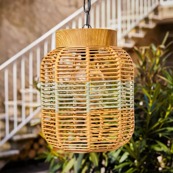 Suspension de jardin solaire r�sine tress�e LED (D20 cm) Toscane Vert