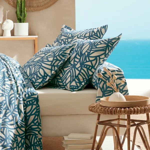 Taie d'oreiller carr�e coton lav� (65 x 65 cm) Serena Bleue