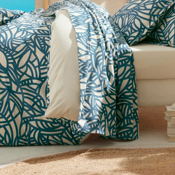 Drap plat coton lav� (240 x 310 cm) Serena Bleu