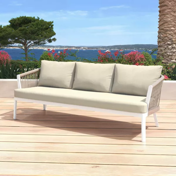 Divano da giardino in alluminio 3 posti Amalfi Bianco e beige