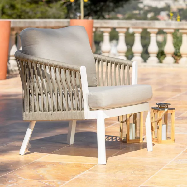 Loungefauteuil van aluminium Amalfi Wit en taupe