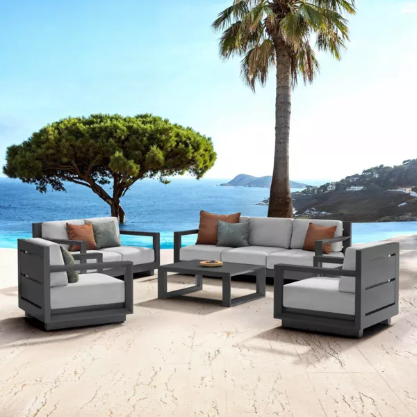 Salon de jardin aluminium 7 places 5 pcs Elba Gris anthracite et gris clair