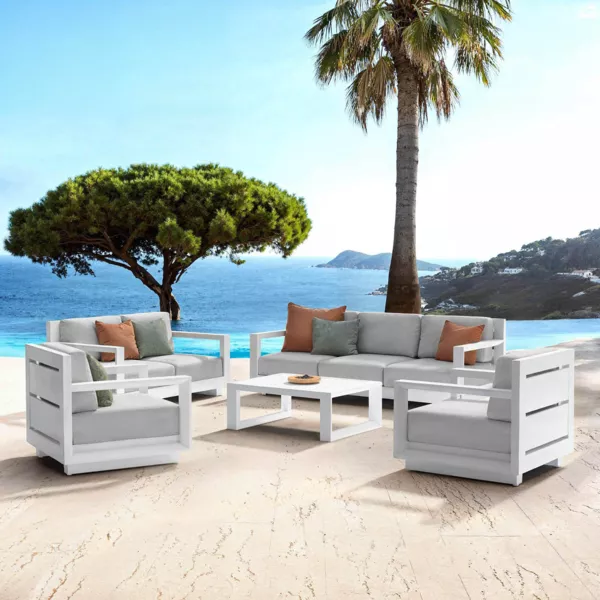 Salon de jardin aluminium 7 places 5 pcs Elba Blanc et gris clair