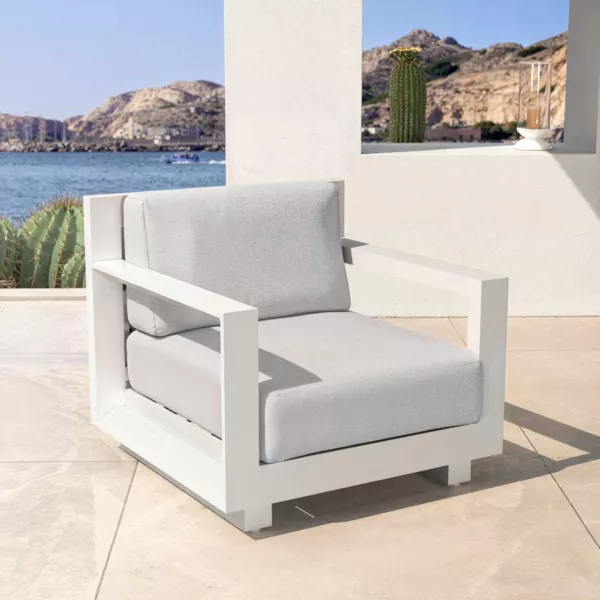 Fauteuil de jardin d�tente en aluminium Elba Blanc et gris clair