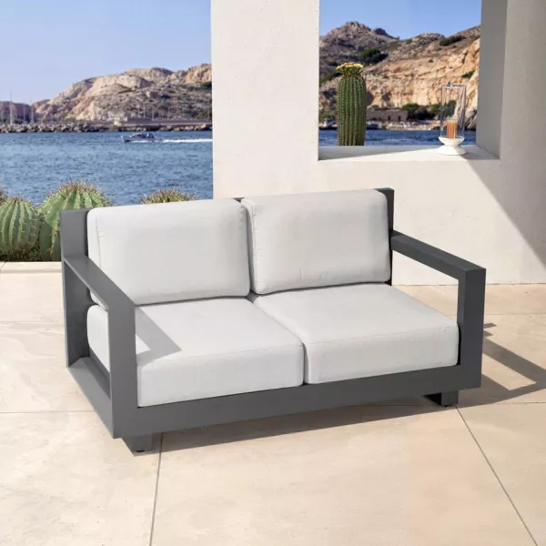 Canap� de jardin en aluminium 2 places Elba Gris anthracite et gris clair
