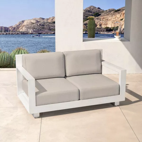 Sof� de jard�n en aluminio 2 plazas Elba Blanco y topo