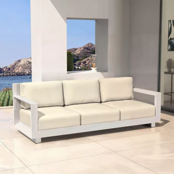 Canap� de jardin en aluminium 3 places Elba Blanc et beige