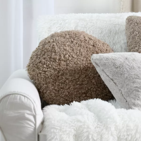 Coussin rond bouclette (40 cm) Cosylife Taupe