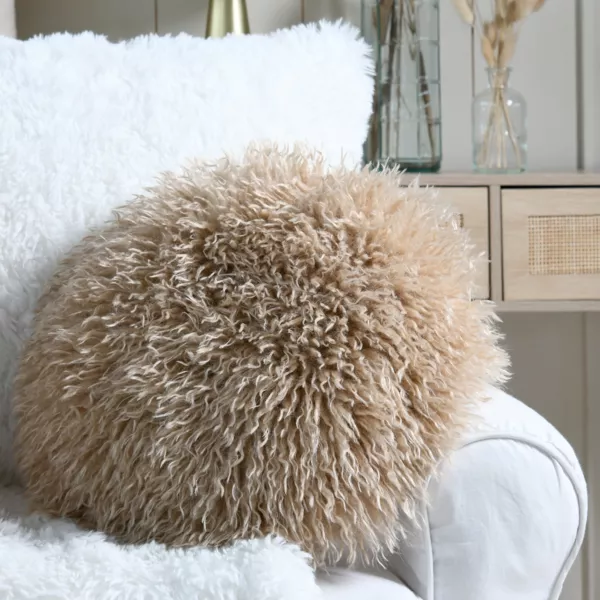 Rond kussen nepbont (40 cm) Cosylife Beige