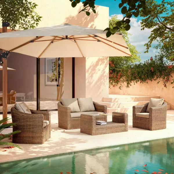 Salon de jardin en r�sine tress�e 4 places 4 pcs Calvi Sepia et taupe