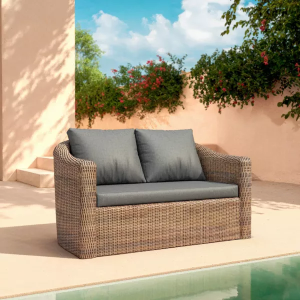 Divano da giardino in resina intrecciata 2 posti Calvi Seppia e grigio scuro