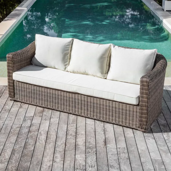 Sof� de jard�n de resina trenzada 3 plazas Calvi Sepia y beige