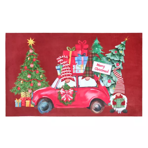 Tapis de No�l antid�rapant (45 x 75 cm) Voiture des lutins Rouge