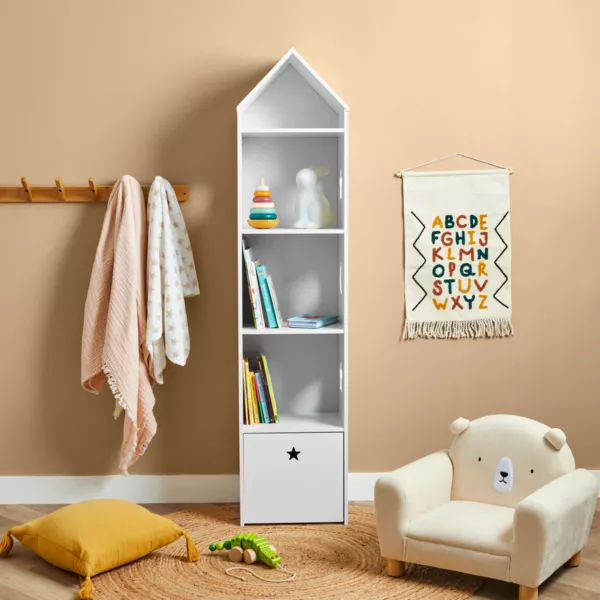 Kinderhouten boekenkast 4 niveaus (H154 cm) Sterren Wit
