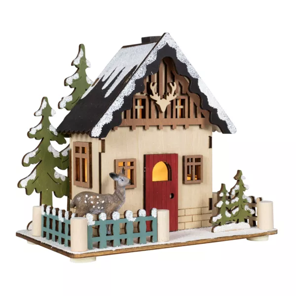 Village de No�l en bois lumineux � piles (15 x H13 cm) Chalet en For�t