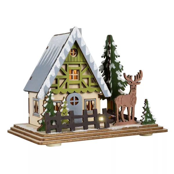 Beleuchtetes Weihnachtsdorf aus Holz, batteriebetrieben (16 x H12 cm) Mein Waldhaus