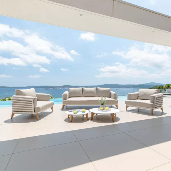 Salon de jardin aluminium 5 places 5 pcs Monte Carlo Blanc et taupe