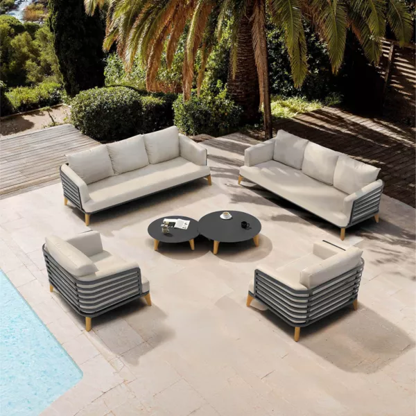 Salon de jardin aluminium 8 places 6 pcs Monte Carlo Gris anthracite et taupe