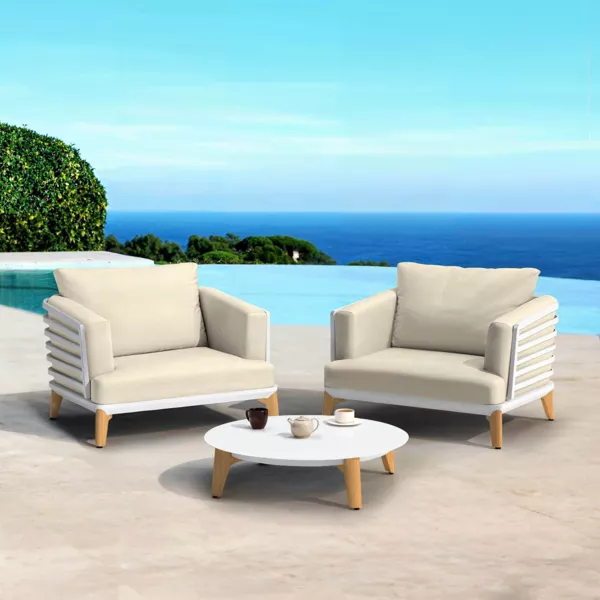 Salon de jardin aluminium 2 places 3 pcs Monte Carlo Blanc et beige