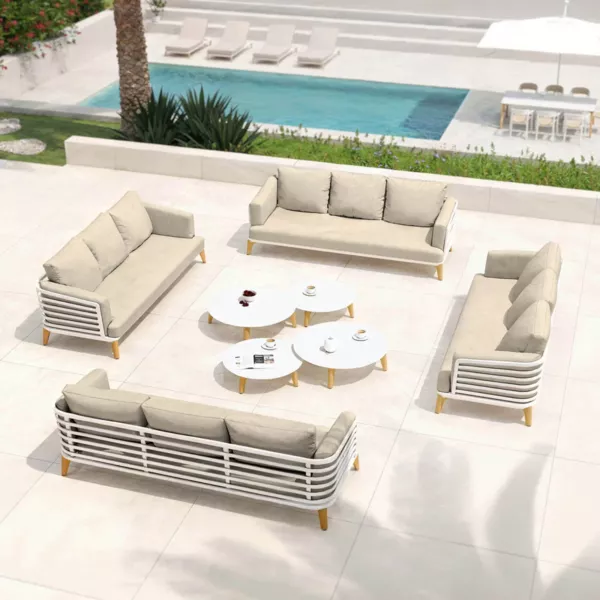 Salon de jardin aluminium 12 places 8 pcs Monte Carlo Blanc et taupe