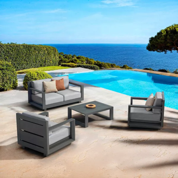 Salon de jardin aluminium 4 places 4 pcs Elba Gris anthracite