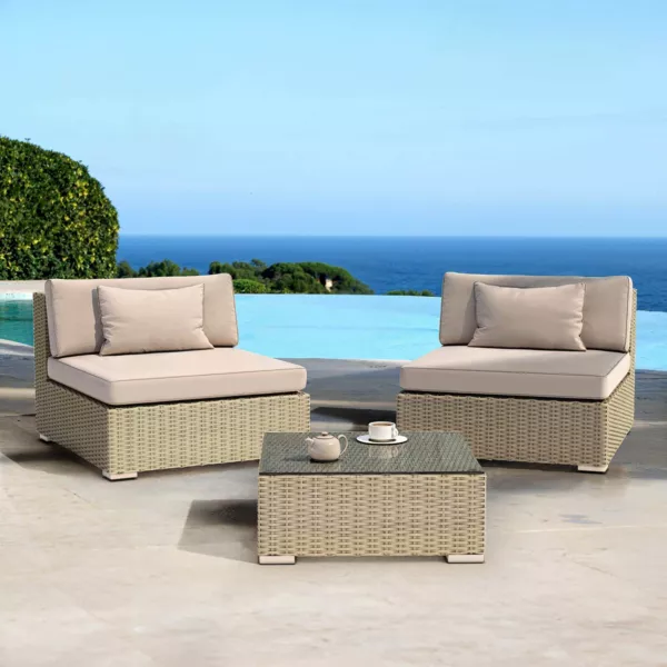 Salon de jardin en r�sine tress�e 2 places 3 pcs Palma Gris et taupe