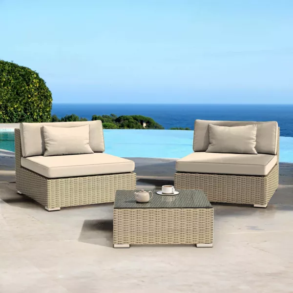 Salon de jardin en r�sine tress�e 2 places 3 pcs Palma Gris et beige