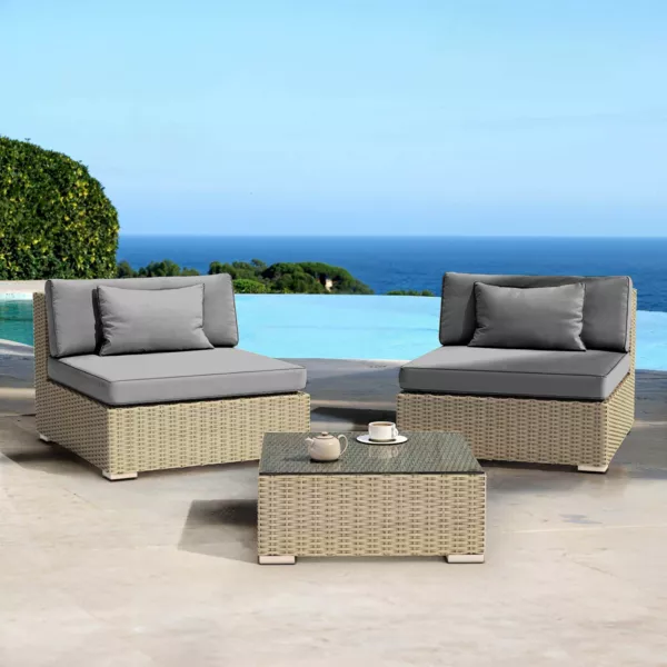 Salon de jardin en r�sine tress�e 2 places 3 pcs Palma Gris et anthracite