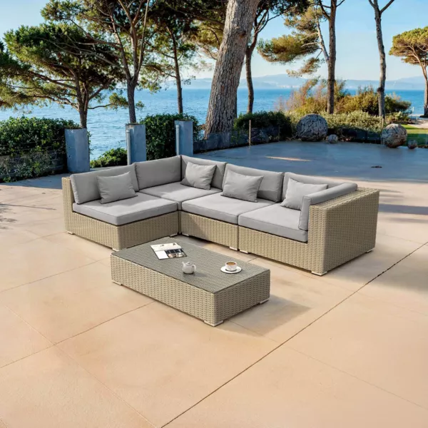 Salon de jardin en résine tressée 4 places 5 pcs Palma Gris