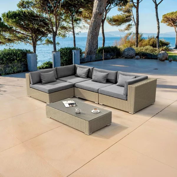 Salon de jardin en r�sine tress�e 4 places 5 pcs Palma Gris et anthracite