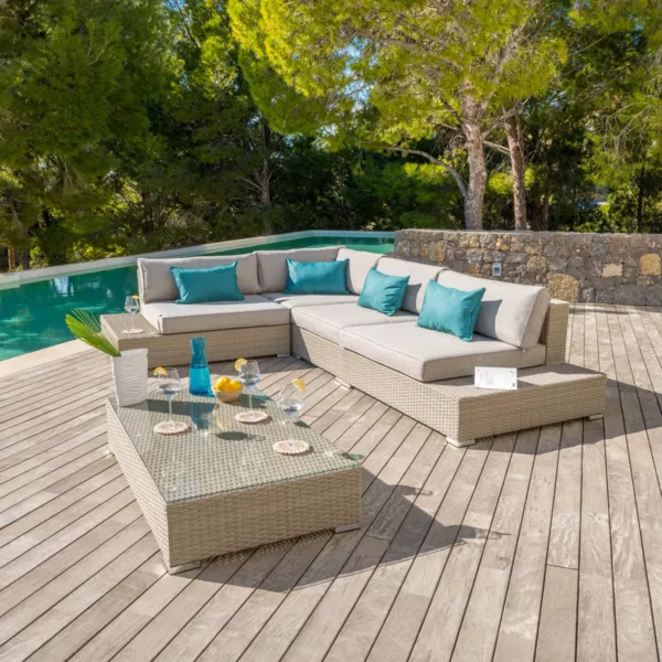 Salon de jardin d'angle en r�sine tress�e 5 places Palma Gris