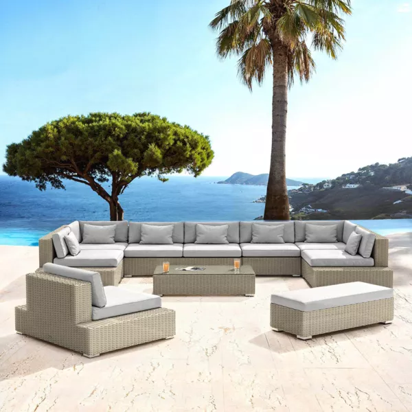 Salon de jardin en r�sine tress�e 9 places 9 pcs Palma Gris