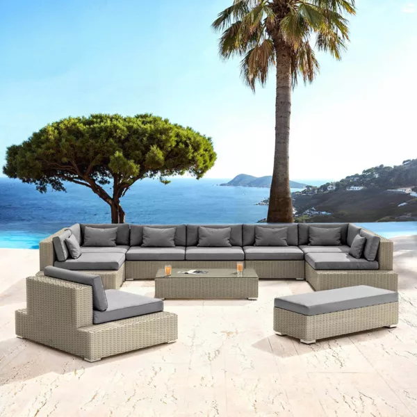 Salon de jardin en r�sine tress�e 9 places 9 pcs Palma Gris et anthracite