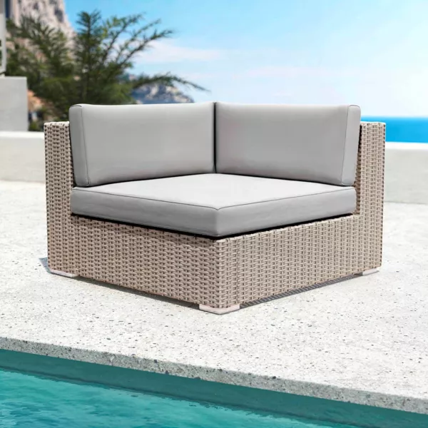 Hoekfauteuil van gevlochten hars Palma Grijs