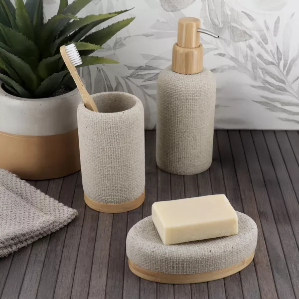 Badeværelsestilbehørssæt med Beige Mesh-effekt