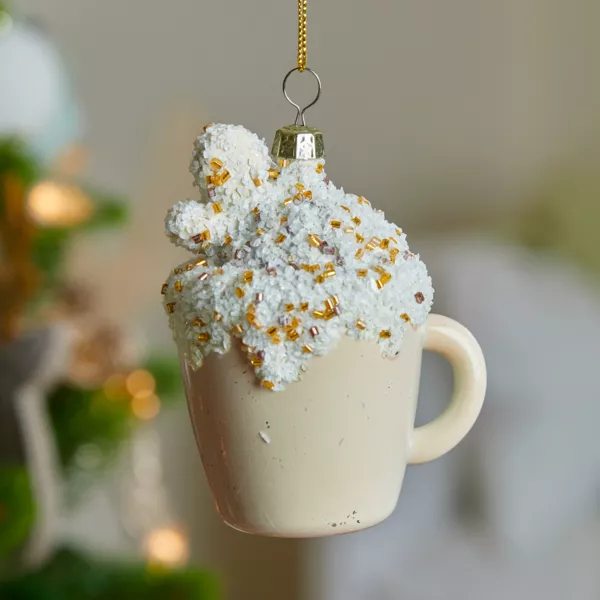 Tasse � caf� � suspendre (H9 cm) Paillet�e Cr�me