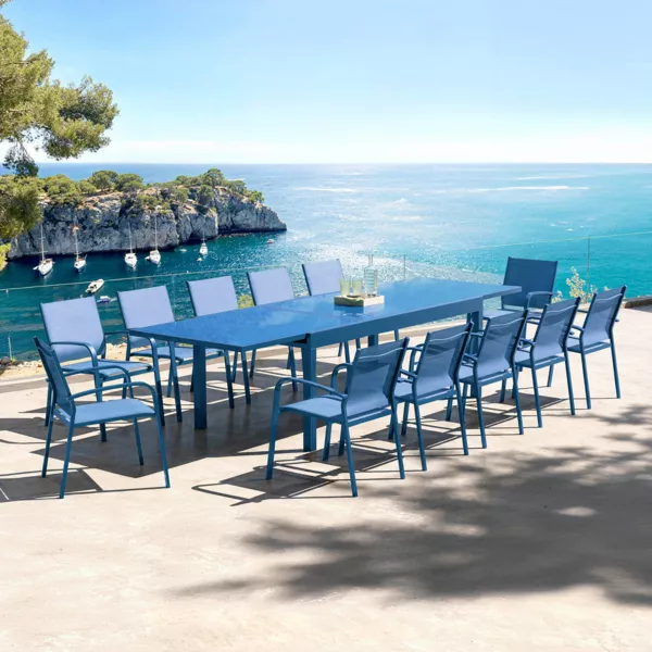 Mesa de jard�n extensible de aluminio para 12 plazas (200/320 x 100 cm) Murano Azul petr�leo