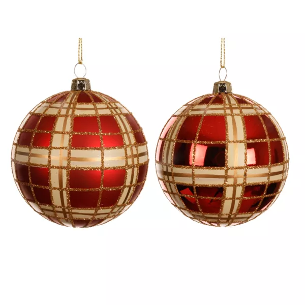 Set di 12 palline di Natale (D80 mm) Marilyn Rosso con glitter oro