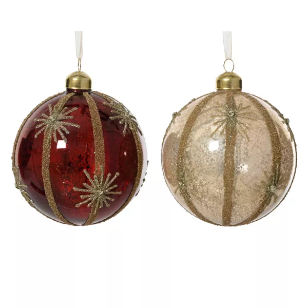 Set von 12 Weihnachtskugeln aus Glas (D100mm) Feuerwerk Perlwei� und Bordeaux