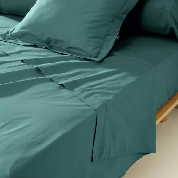Drap plat percale de coton (270 x 300 cm) Cali Bleu canard